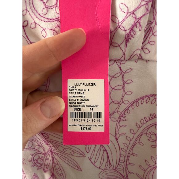 NWT Lilly Pulitzer Laurent Dress Purple Swirl Embroidery Coquette Preppy Sz 14 - Picture 7 of 10